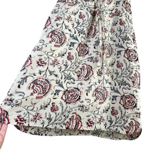 Madewell 100% Silk Floral Dress‎ Waist Tie with Pockets Cream Gray Red, Size 4 - Picture 8 of 12